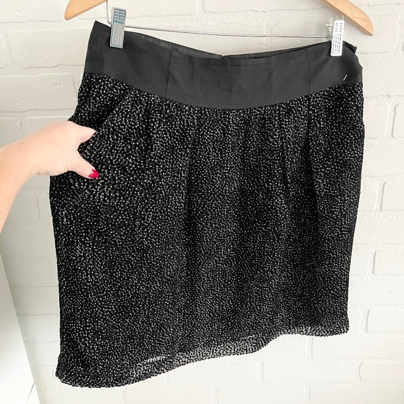 Vintage Y2K Mini skirt Burnout velour Polka dot overlay Black Tan Cream Sz 10 - Picture 4 of 8